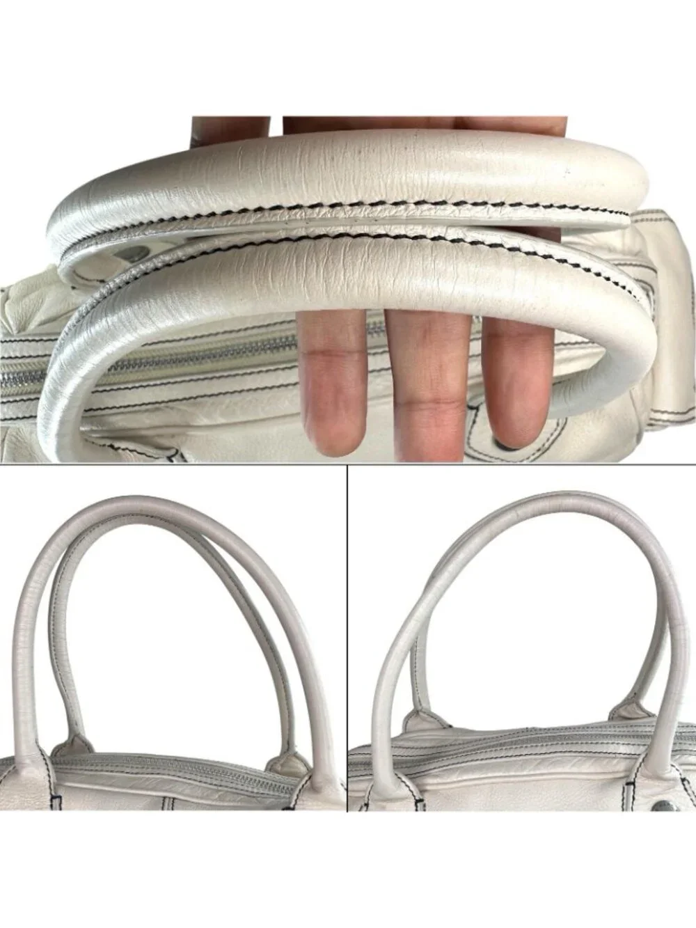 Vintage Marc Jacobs White/Ivory Leather Multi-Pocket Y2K Satchel HandBag Auth